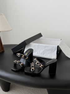Chanel CC Chain Black Leather High Heeled Sandals Shoes Chanel CC Chain Black Leather High Heeled Sandals Shoes