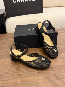 Chanel CC Logo Black Fishnet and Leather Sandals Shoes Chanel CC Logo Black Fishnet and Leather Sandals Shoes