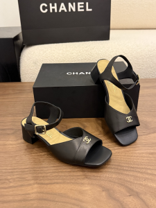 Chanel CC Logo Black Leather Sandals Shoes Chanel CC Logo Black Leather Sandals Shoes