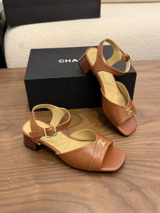 Chanel CC Logo Brown Leather Sandals Shoes Chanel CC Logo Brown Leather Sandals Shoes
