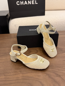 Chanel CC Logo White Fishnet and Leather Sandals Shoes Chanel CC Logo White Fishnet and Leather Sandals Shoes