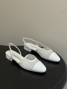 Chanel CC White Mesh and Leather Slingback Ballet Flats Shoes Chanel CC White Mesh and Leather Slingback Ballet Flats Shoes