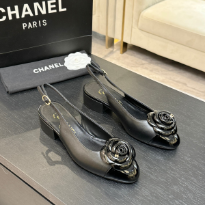 Chanel Camellia Flower Black Leather Slingback Ballet Flats Shoes Chanel Camellia Flower Black Leather Slingback Ballet Flats Shoes