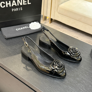 Chanel Camellia Flower Black Leather Slingback Ballet Flats Shoes Chanel Camellia Flower Black Leather Slingback Ballet Flats Shoes