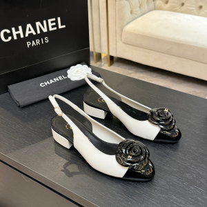 Chanel Camellia Flower White Black Leather Slingback Ballet Flats Shoes Chanel Camellia Flower White Black Leather Slingback Ballet Flats Shoes