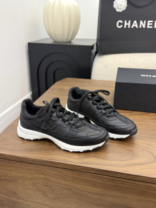 Chanel Chanel CC logo Lace Up Black Leather Sneakers Shoes Chanel Chanel CC logo Lace Up Black Leather Sneakers Shoes