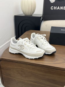 Chanel Chanel CC logo Lace Up White Gray Leather Sneakers Shoes Chanel Chanel CC logo Lace Up White Gray Leather Sneakers Shoes
