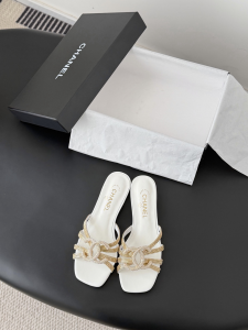Chanel Crystal cc Logo Flat Slides Sandals Shoes White Chanel Crystal cc Logo Flat Slides Sandals Shoes White