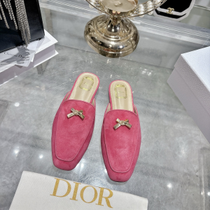 Dior Baby Bow Flat Mules Fuchsia Suede Goatskin Leather Shoes Dior Baby Bow Flat Mules Fuchsia Suede Goatskin Leather Shoes
