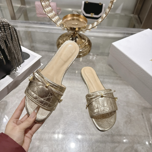 Dior Cannage Flat Slide Sandals Shoes Gold Quilted Cannage Lambskin Dior Cannage Flat Slide Sandals Shoes Gold Quilted Cannage Lambskin