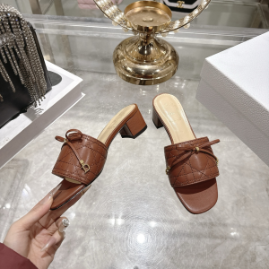 Dior Cannage Heeled Slide Sandals Shoes Brown Quilted Cannage Lambskin 50MM Dior Cannage Heeled Slide Sandals Shoes Brown Quilted Cannage Lambskin 50MM