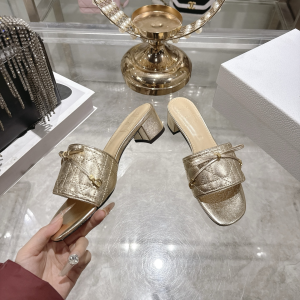 Dior Cannage Heeled Slide Sandals Shoes Gold Quilted Cannage Lambskin 50MM Dior Cannage Heeled Slide Sandals Shoes Gold Quilted Cannage Lambskin 50MM