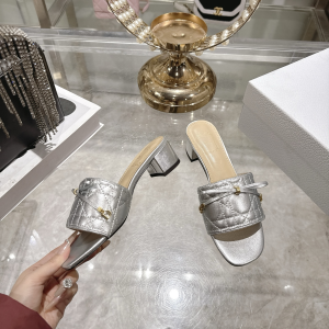 Dior Cannage Heeled Slide Sandals Shoes Silver Quilted Cannage Lambskin 50MM Dior Cannage Heeled Slide Sandals Shoes Silver Quilted Cannage Lambskin 50MM