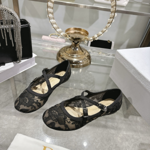 Dior Very Dior Ballet Flat Shoes Transparent Mesh Embroidered with Black Millefiori Motif Dior Very Dior Ballet Flat Shoes Transparent Mesh Embroidered with Black Millefiori Motif