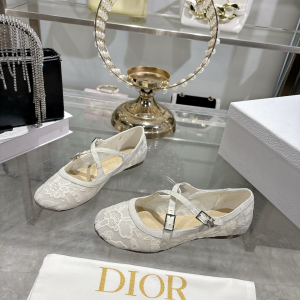 Dior Very Dior Ballet Flat Shoes Transparent Mesh Embroidered with White Millefiori Motif Dior Very Dior Ballet Flat Shoes Transparent Mesh Embroidered with White Millefiori Motif