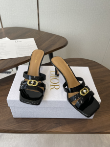 Dior or 30M Heeled Slides Sandals Shoes Black Patent Calfskin Leather 70MM Dior or 30M Heeled Slides Sandals Shoes Black Patent Calfskin Leather 70MM