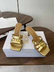 Dior or 30M Heeled Slides Sandals Shoes Gold Patent Calfskin Leather 70MM Dior or 30M Heeled Slides Sandals Shoes Gold Patent Calfskin Leather 70MM