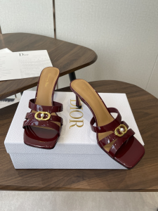 Dior or 30M Heeled Slides Sandals Shoes Red Patent Calfskin Leather 70MM Dior or 30M Heeled Slides Sandals Shoes Red Patent Calfskin Leather 70MM