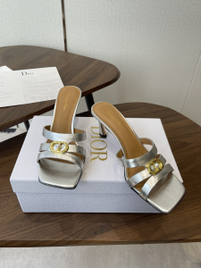 Dior or 30M Heeled Slides Sandals Shoes Silver Patent Calfskin Leather 70MM Dior or 30M Heeled Slides Sandals Shoes Silver Patent Calfskin Leather 70MM