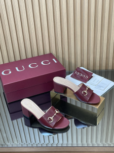 Gucci Horsebit Heeled Slide Sandals Shoes Red Calfskin Leather 55MM Gucci Horsebit Heeled Slide Sandals Shoes Red Calfskin Leather 55MM