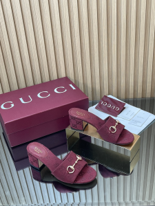 Gucci Horsebit Heeled Slide Sandals Shoes Red GG Canvas 55MM Gucci Horsebit Heeled Slide Sandals Shoes Red GG Canvas 55MM