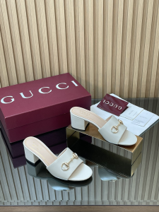 Gucci Horsebit Heeled Slide Sandals Shoes White Calfskin Leather 55MM Gucci Horsebit Heeled Slide Sandals Shoes White Calfskin Leather 55MM