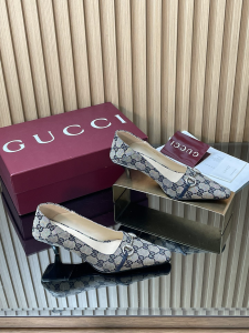 Gucci Vittoria Horsebit Pumps Shoes Blue GG Canvas 55MM Gucci Vittoria Horsebit Pumps Shoes Blue GG Canvas 55MM