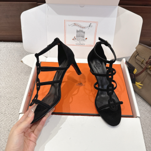 Hermes Magic High Heel Sandals Shoes Black Suede Goatskin 70MM Hermes Magic High Heel Sandals Shoes Black Suede Goatskin 70MM