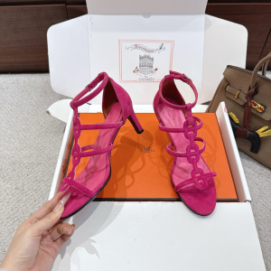 Hermes Magic High Heel Sandals Shoes Fuchsia Suede Goatskin 70MM Hermes Magic High Heel Sandals Shoes Fuchsia Suede Goatskin 70MM
