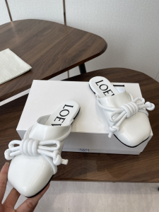 Loewe Flamenco Knot Flat Mules Shoes White Lambskin Leather Loewe Flamenco Knot Flat Mules Shoes White Lambskin Leather