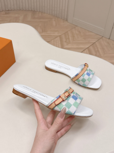 Louis Vuitton Neo Revival Flat Slides Sandal Mules Shoes White Blue Damier Canvas Louis Vuitton Neo Revival Flat Slides Sandal Mules Shoes White Blue Damier Canvas
