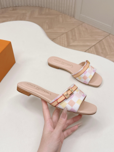 Louis Vuitton Neo Revival Flat Slides Sandal Mules Shoes White Pink Damier Canvas Louis Vuitton Neo Revival Flat Slides Sandal Mules Shoes White Pink Damier Canvas