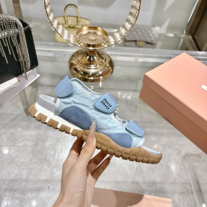 Miu Miu Logo Dad Light Blue Suede Leather and Nylon Flat Sandals Shoes Miu Miu Logo Dad Light Blue Suede Leather and Nylon Flat Sandals Shoes
