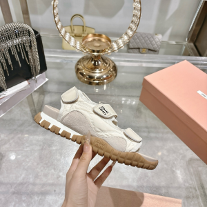 Miu Miu Logo Dad White Suede Leather and Nylon Flat Sandals Shoes Miu Miu Logo Dad White Suede Leather and Nylon Flat Sandals Shoes