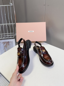 Miu Miu Slingback Penny Loafers Shoes Brown Calfskin Leather Miu Miu Slingback Penny Loafers Shoes Brown Calfskin Leather