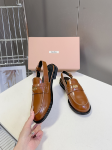 Miu Miu Slingback Penny Loafers Shoes Tan Calfskin Leather Miu Miu Slingback Penny Loafers Shoes Tan Calfskin Leather