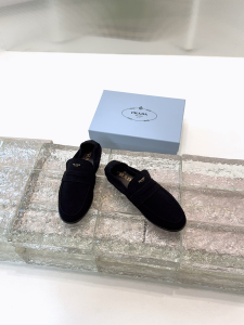 Prada Logo Print Shuffile Antiqued Suede Leather Loafers Black Shoes Prada Logo Print Shuffile Antiqued Suede Leather Loafers Black Shoes