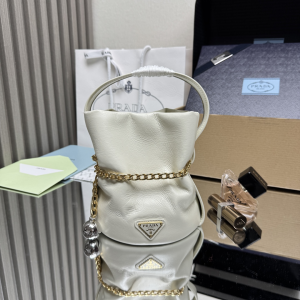 Prada Petit Sac Noir Mini Nappa Leather Bucket Shoulder Bag White Prada Petit Sac Noir Mini Nappa Leather Bucket Shoulder Bag White