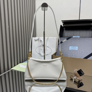 Prada Small Tumulte Nappa Leather Shoulder Bag White Prada Small Tumulte Nappa Leather Shoulder Bag White