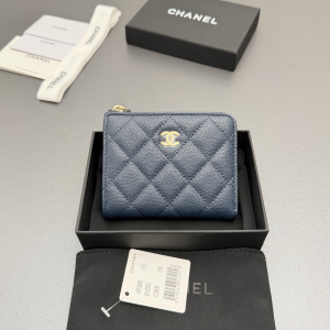 Chanel CC Zip Around Wallet Navy Blue Metallic quilted Caviar leather Chanel CC Zip Around Wallet Navy Blue Metallic quilted Caviar leather