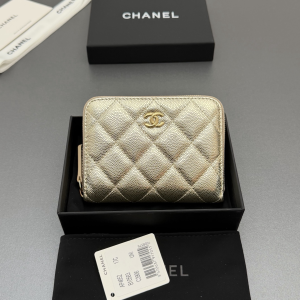 Chanel Classic Zip Coin Purse Wallet Gold quilted caviar leather Chanel Classic Zip Coin Purse Wallet Gold quilted caviar leather