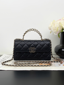 Chanel Caviar Quilted Chain Top Handle Phone Holder with Chain Black Chanel Caviar Quilted Chain Top Handle Phone Holder with Chain Black