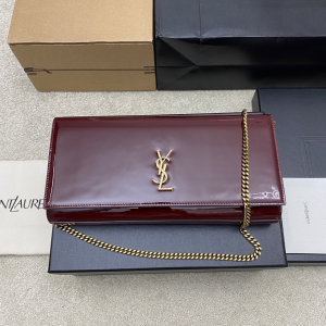 Saint Laurent YSL Kate Clutch Chain Shoulder Crossbody Bag Gloss Burgundy Patent Leather Saint Laurent YSL Kate Clutch Chain Shoulder Crossbody Bag Gloss Burgundy Patent Leather