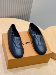 Louis Vuitton LV Starboard Flat Espadrille Shoes Black Grained Calf Leather Louis Vuitton LV Starboard Flat Espadrille Shoes Black Grained Calf Leather