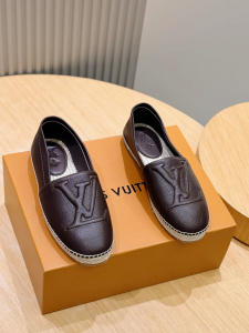 Louis Vuitton LV Starboard Flat Espadrille Shoes Dark Brown Grained Calf Leather Louis Vuitton LV Starboard Flat Espadrille Shoes Dark Brown Grained Calf Leather