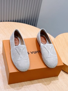 Louis Vuitton LV Starboard Flat Espadrille Shoes Gray Suede Calf Leather Louis Vuitton LV Starboard Flat Espadrille Shoes Gray Suede Calf Leather