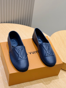 Louis Vuitton LV Starboard Flat Espadrille Shoes Navy Blue Grained Calf Leather Louis Vuitton LV Starboard Flat Espadrille Shoes Navy Blue Grained Calf Leather
