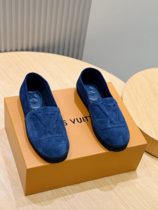 Louis Vuitton LV Starboard Flat Espadrille Shoes Navy Blue Suede Calf Leather Louis Vuitton LV Starboard Flat Espadrille Shoes Navy Blue Suede Calf Leather