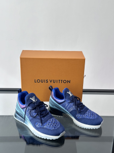 Louis Vuitton VNR Blue Knit Fabric Lace Up Mens Sneakers Shoes Louis Vuitton VNR Blue Knit Fabric Lace Up Mens Sneakers Shoes