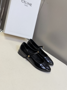 Celine City Mary Janes Ballet Flat Shoes Black Glossy Calfskin Leather Celine City Mary Janes Ballet Flat Shoes Black Glossy Calfskin Leather